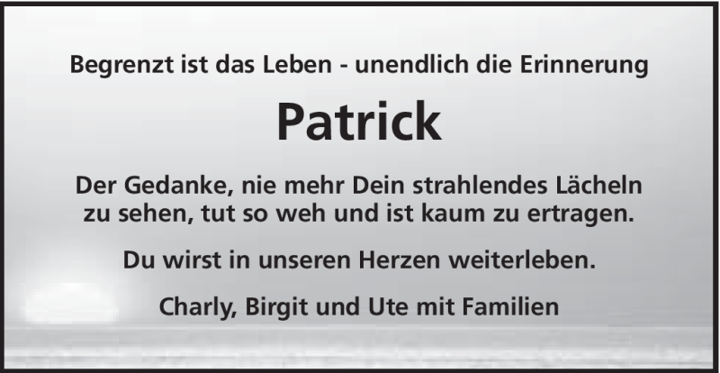  Traueranzeige für Patrick Bäuerle vom 01.10.2011 aus Schwäbische Post