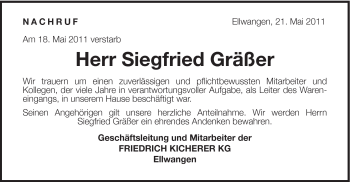 Traueranzeige von Siegfried Gräßer von Schwäbische Post