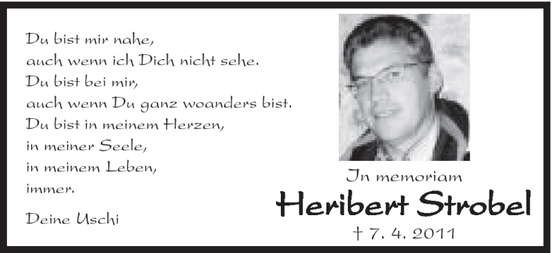  Traueranzeige für Heribert Strobel vom 07.04.2012 aus Schwäbische Post