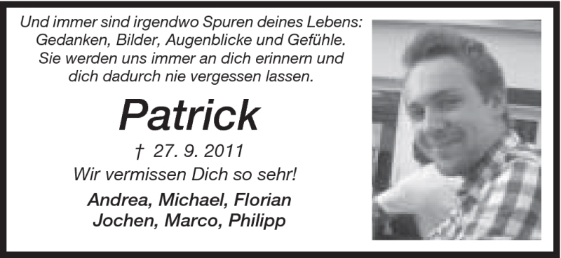  Traueranzeige für Patrick Bäuerle vom 27.09.2012 aus Schwäbische Post