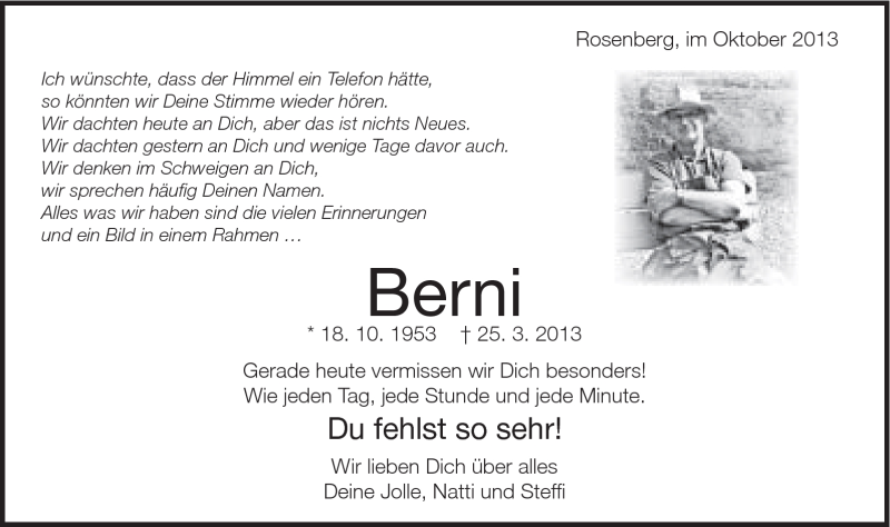  Traueranzeige für Bernhard Stempfle vom 18.10.2013 aus Schwäbische Post
