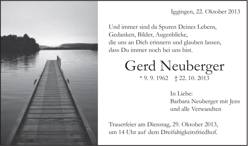  Traueranzeige für Gerd Neuberger vom 25.10.2013 aus Gmünder Tagespost