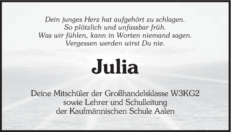  Traueranzeige für Julia Diemer vom 05.12.2013 aus Schwäbische Post