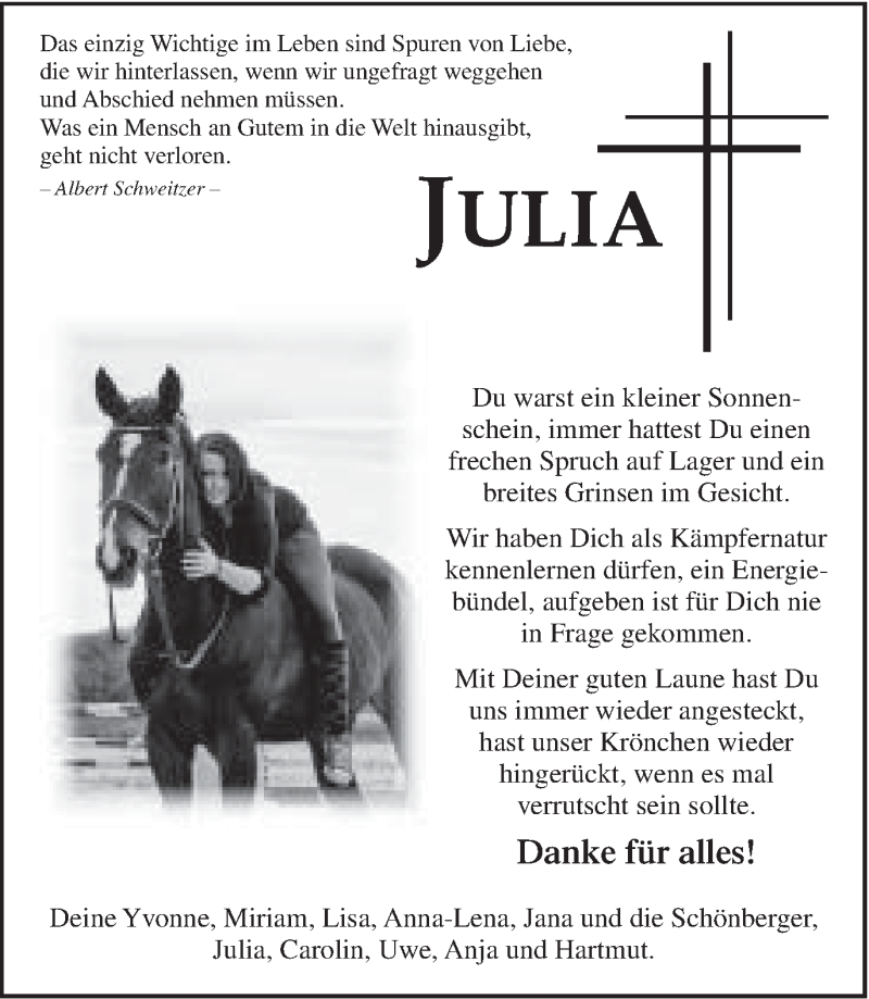  Traueranzeige für Julia Diemer vom 04.12.2013 aus Schwäbische Post