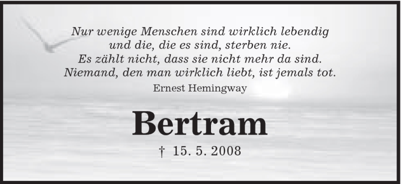  Traueranzeige für Bertram . vom 15.05.2013 aus Schwäbische Post