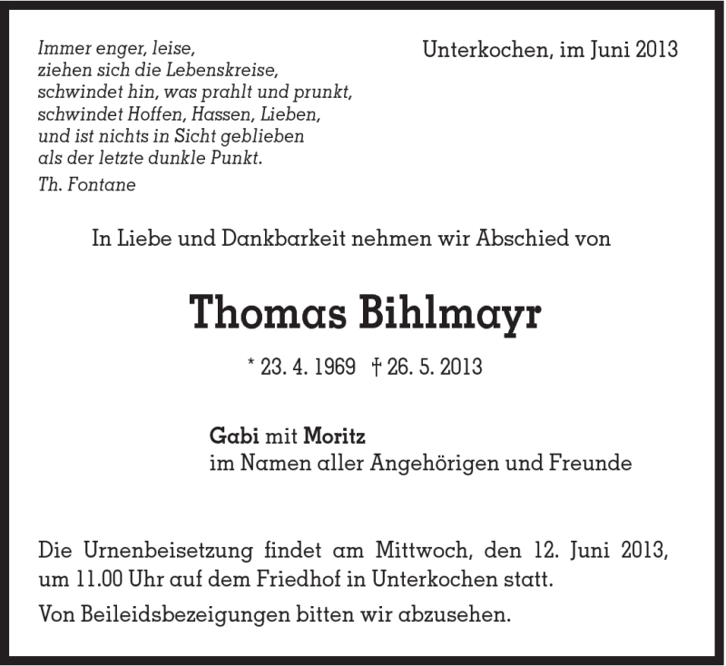 Traueranzeige für Thomas Bihlmayr vom 10.06.2013 aus Schwäbische Post