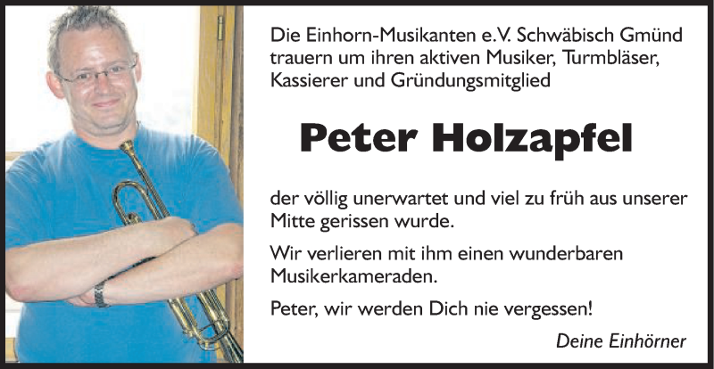  Traueranzeige für Peter Holzapfel vom 28.10.2014 aus Gmünder Tagespost