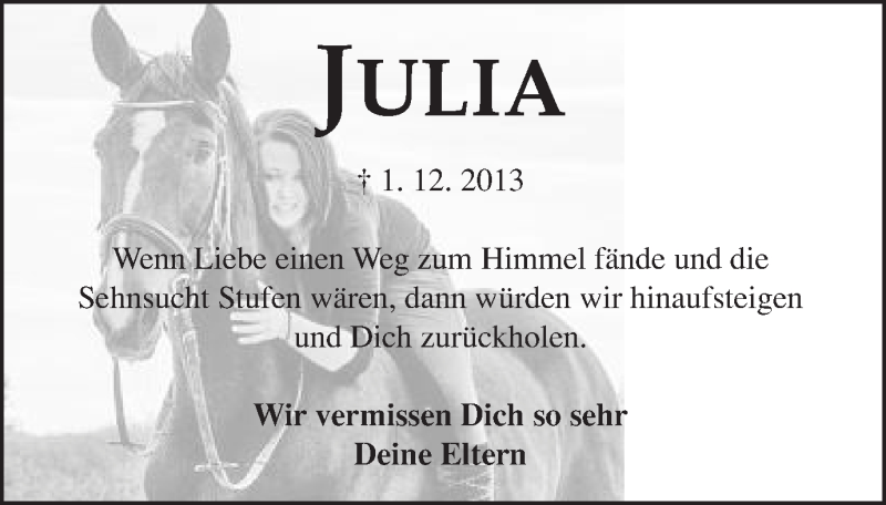  Traueranzeige für Julia Diemer vom 01.12.2014 aus Schwäbische Post