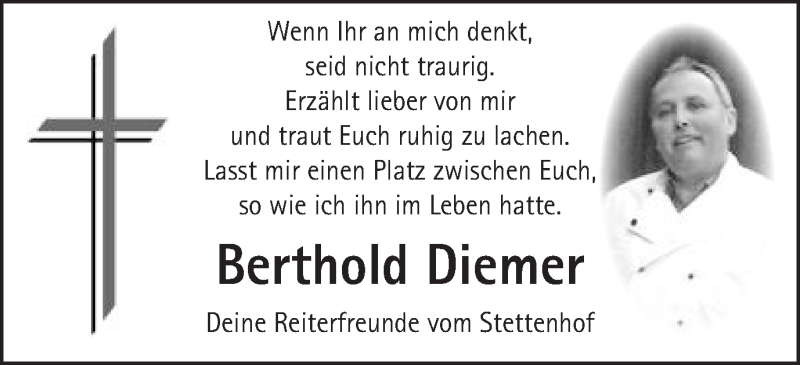  Traueranzeige für Berthold Diemer vom 24.12.2014 aus Schwäbische Post