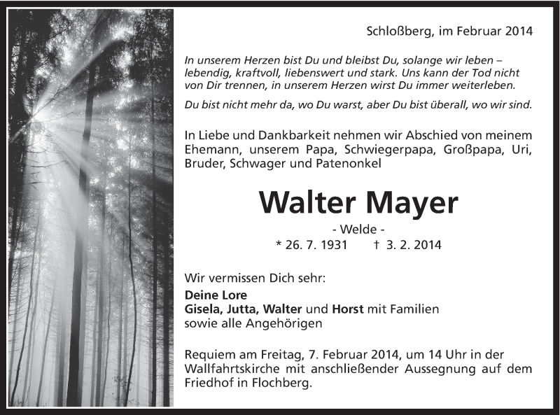  Traueranzeige für Walter Mayer vom 05.02.2014 aus Schwäbische Post