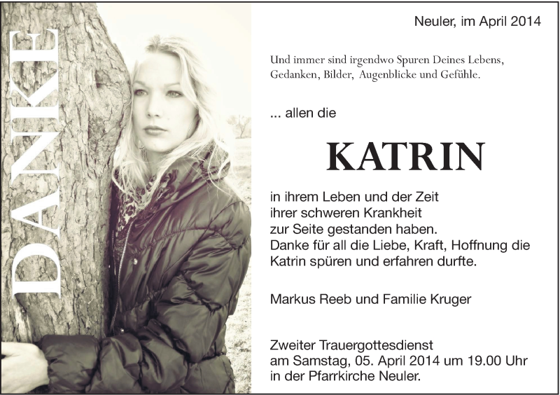  Traueranzeige für Katrin  vom 02.04.2014 aus Schwäbische Post