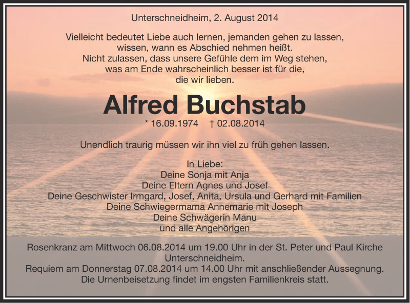  Traueranzeige für Alfred Buchstab vom 05.08.2014 aus Schwäbische Post