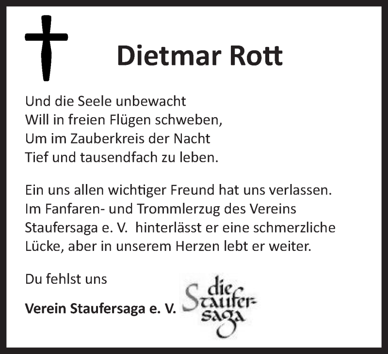 Traueranzeige für Dietmar Rott vom 19.08.2014 aus Gmünder Tagespost