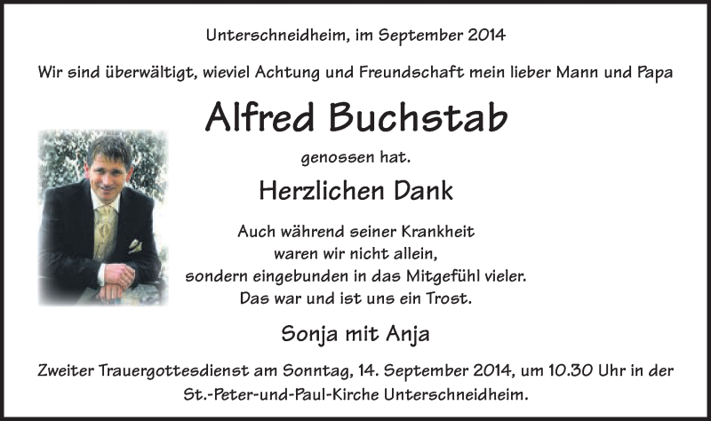  Traueranzeige für Alfred Buchstab vom 13.09.2014 aus Schwäbische Post