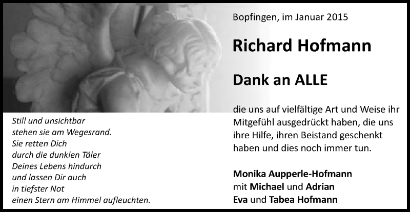  Traueranzeige für Richard Hofmann vom 10.01.2015 aus Schwäbische Post