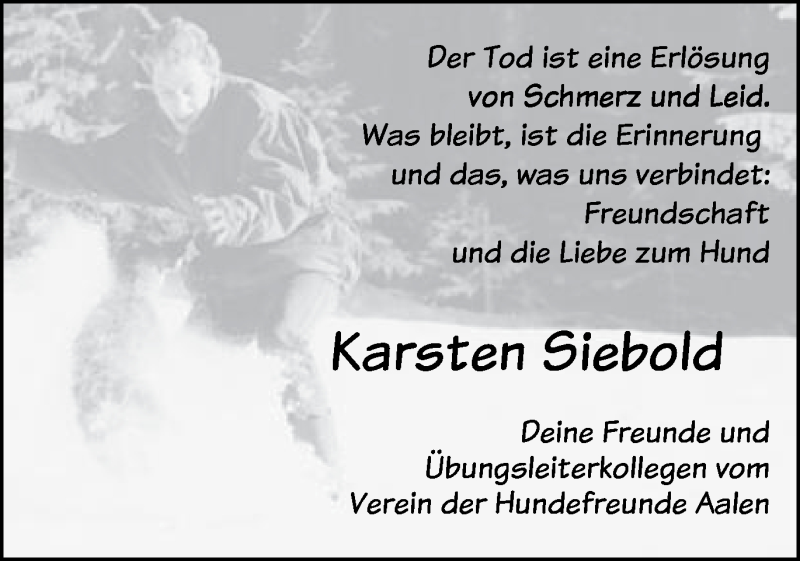  Traueranzeige für Karsten Siebold vom 24.01.2015 aus Schwäbische Post
