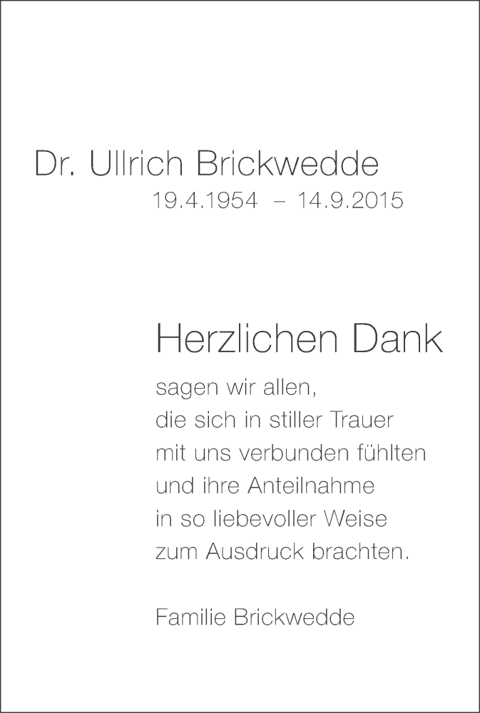  Traueranzeige für Ullrich Brickwedde vom 02.10.2015 aus Gmünder Tagespost