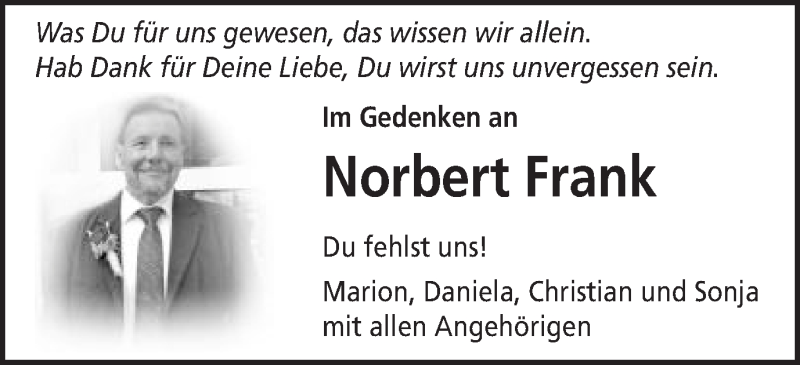  Traueranzeige für Norbert Frank vom 27.11.2015 aus Schwäbische Post