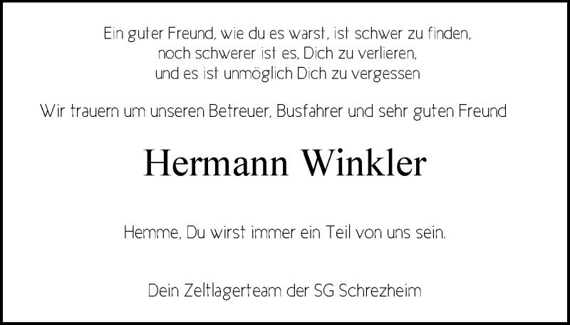  Traueranzeige für Hermann Winkler vom 02.06.2015 aus Schwäbische Post