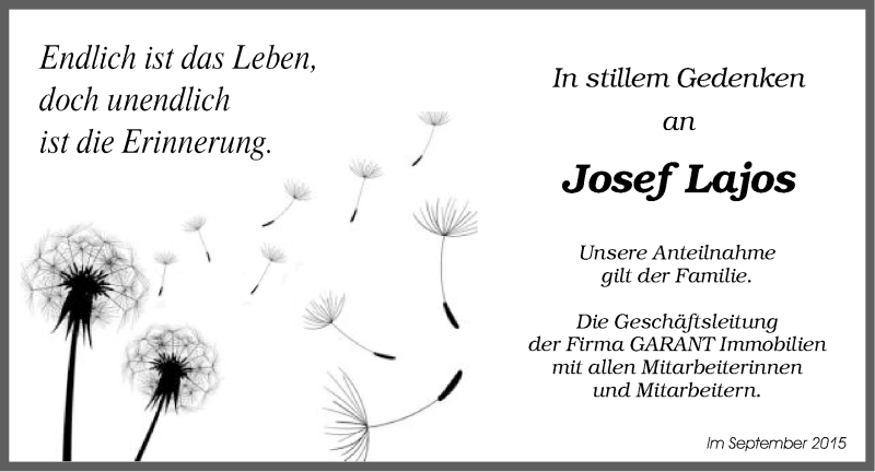  Traueranzeige für Josef Lajos vom 10.09.2015 aus Gmünder Tagespost
