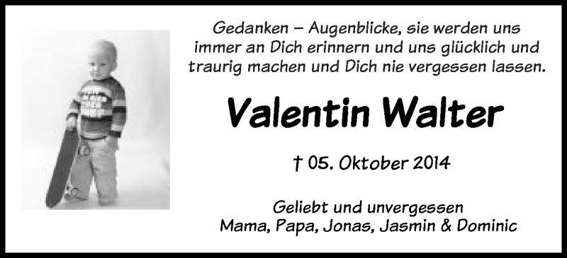  Traueranzeige für Valentin Walter vom 05.10.2016 aus Schwäbische Post