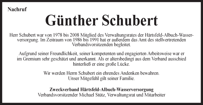  Traueranzeige für Günther Schubert vom 27.06.2016 aus Schwäbische Post