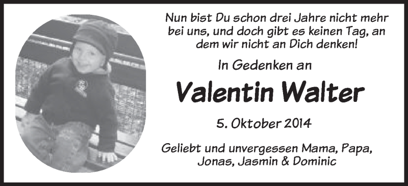 Traueranzeige für Valentin Walter vom 05.10.2017 aus Schwäbische Post