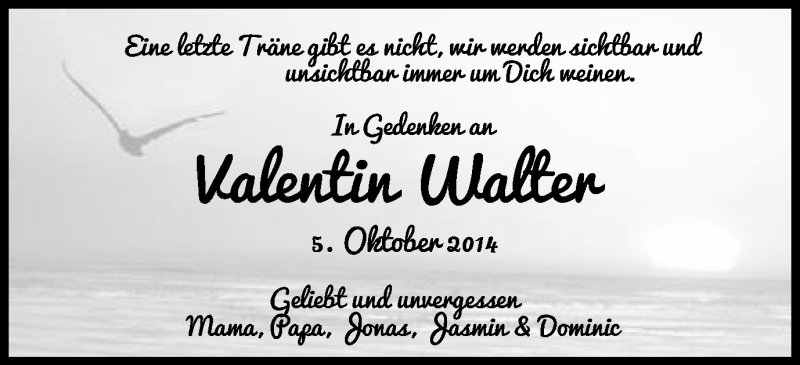  Traueranzeige für Valentin Walter vom 05.10.2018 aus Schwäbische Post