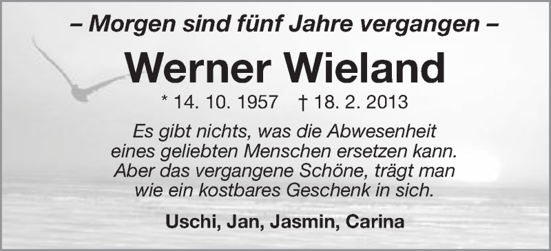  Traueranzeige für Werner Wieland vom 17.02.2018 aus Schwäbische Post
