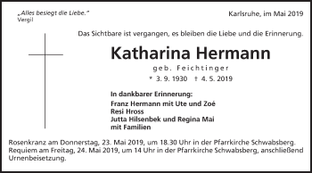 Traueranzeige von Katharina Hermann von Schwäbische Post