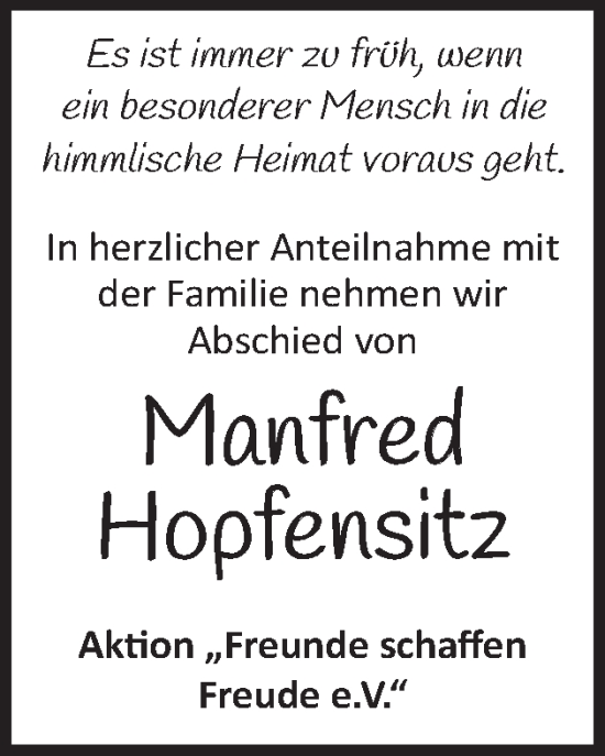 Traueranzeige von Manfred Holpfensitz von Schwäbische Post
