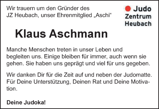 Traueranzeige von Klaus Aschmann  von Gmünder Tagespost