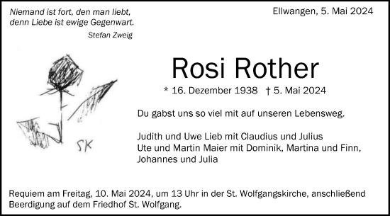Traueranzeige von Rosi Rother von Schwäbische Post