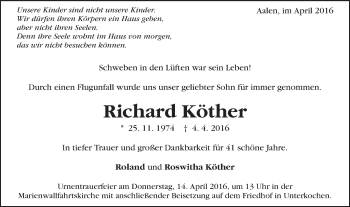 Traueranzeige von Richard Köther von Schwäbische Post