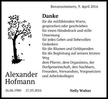 Traueranzeige von Alexander Hofmann von Schwäbische Post