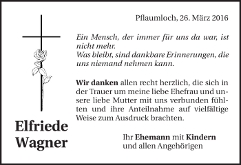 Traueranzeige von Elfriede Wagner von Schwäbische Post