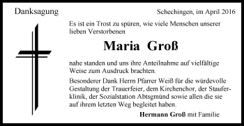 Traueranzeige von Maria Groß von Gmünder Tagespost