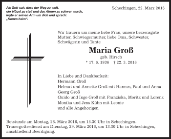 Traueranzeige von Maria Groß