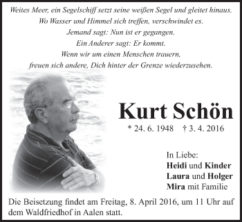 Traueranzeige von Kurt Schön von Schwäbische Post