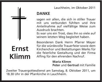 Traueranzeige von Ernst Klimm von Schwäbische Post