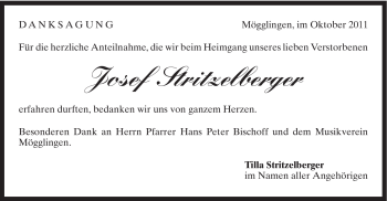 Traueranzeige von Josef Stritzelberger von Gmünder Tagespost