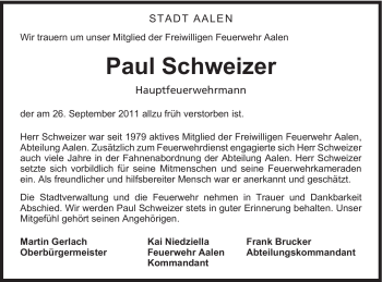 Traueranzeige von Paul Schweizer von Schwäbische Post