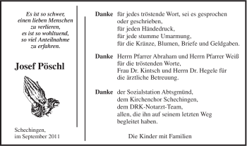 Traueranzeige von Josef Pöschl von Gmünder Tagespost