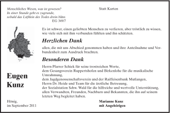Traueranzeige von Eugen Kunz von Gmünder Tagespost