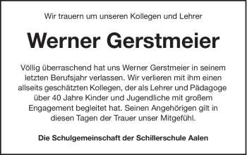 Traueranzeige von Werner Gerstmeier von Schwäbische Post