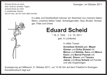 Traueranzeige von Eduard Schied von Schwäbische Post