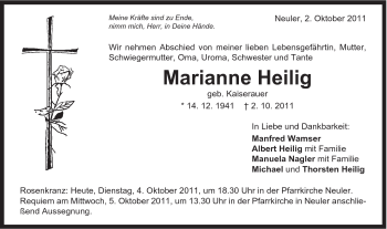 Traueranzeige von Marianne Heilig von Schwäbische Post