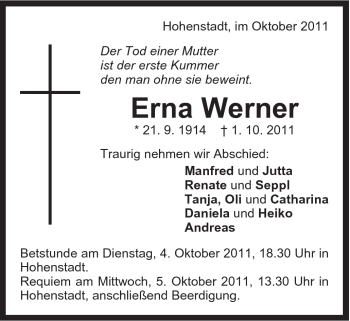 Traueranzeige von Erna Werner von 020