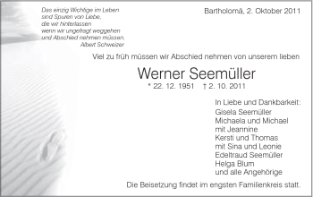 Traueranzeige von Werner Seemüller von Gmünder Tagespost