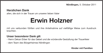 Traueranzeige von Erwin Holzner von Schwäbische Post